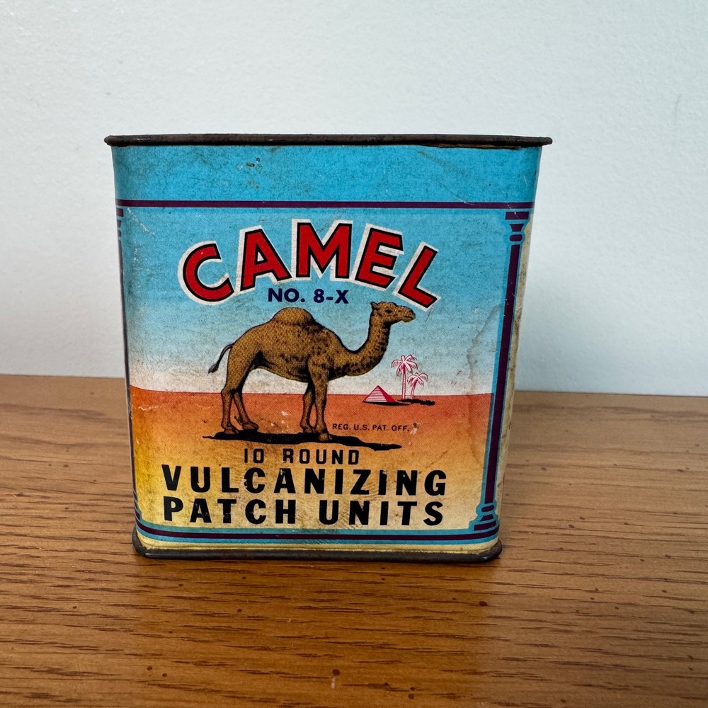 Vintage Camel No 8-X Vulcanizing Patch Units Tin 1946 H.B. Egan Mfg Muskogee‎ OK